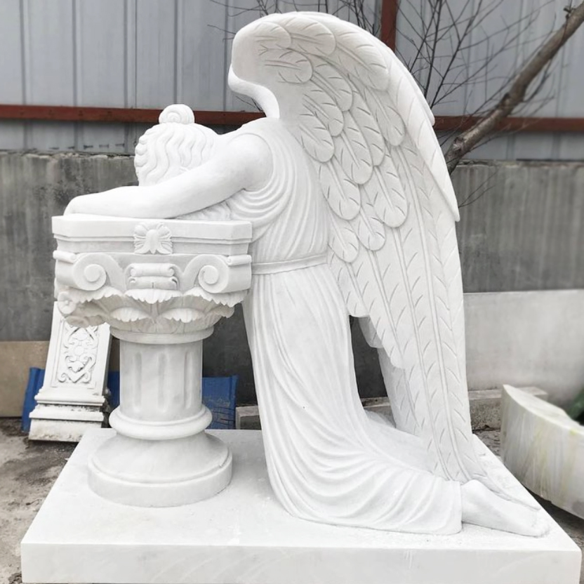 Weeping Angel Marble Guardian Cemetery Sculpture AKSM-101
