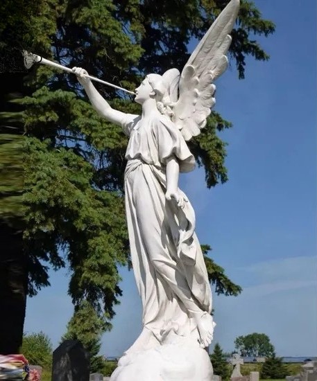 Life-Size Hand-Carved Marble Trumpeting Angel Cemetery Sculpture