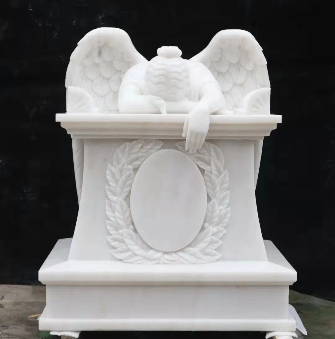 White Marble Angel Headstone Cemetery Sculpture