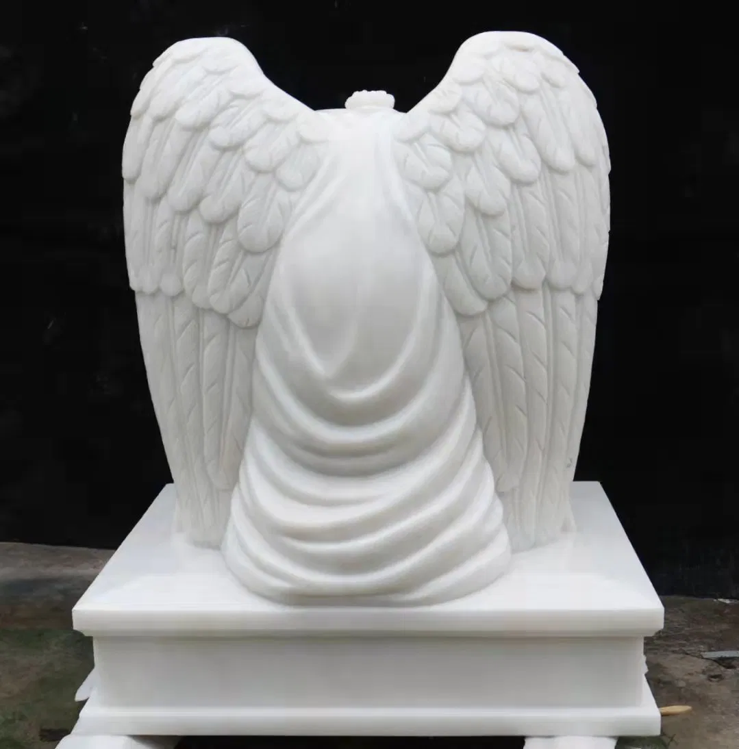 White Marble Angel Headstone Cemetery Sculpture