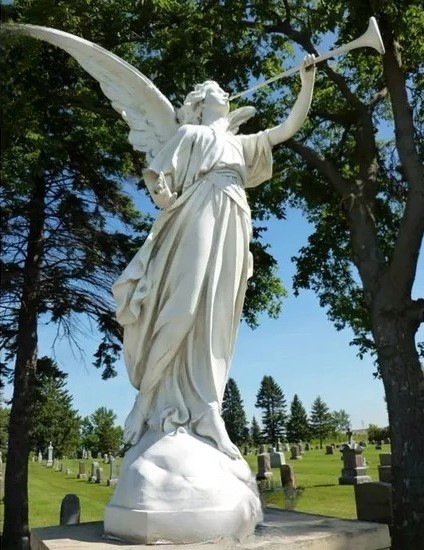 Life-Size Hand-Carved Marble Trumpeting Angel Cemetery Sculpture