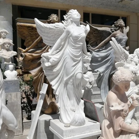 Life-Size Hand-Carved Marble Trumpeting Angel Cemetery Sculpture
