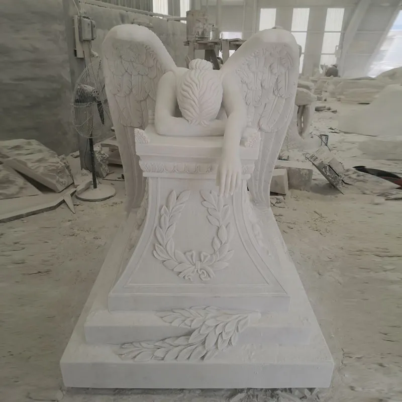 White Marble Angel Headstone Cemetery Sculpture