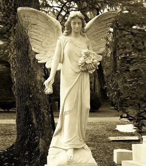 Life-Size Hand-Carved Marble Trumpeting Angel Cemetery Sculpture
