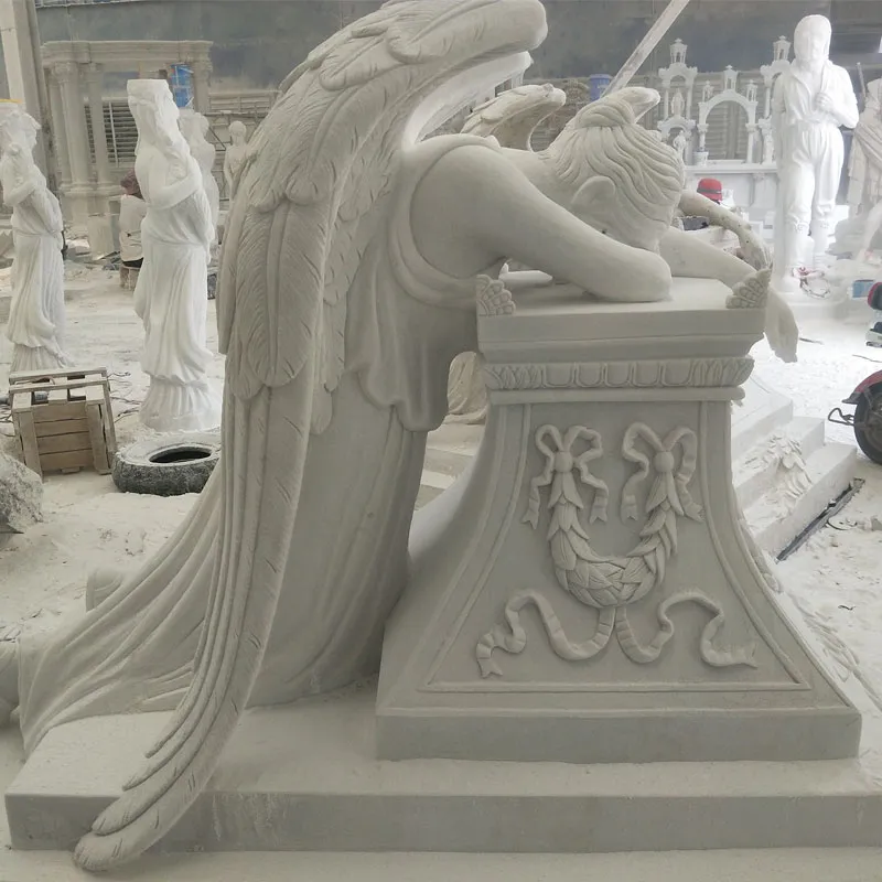 White Marble Angel Headstone Cemetery Sculpture
