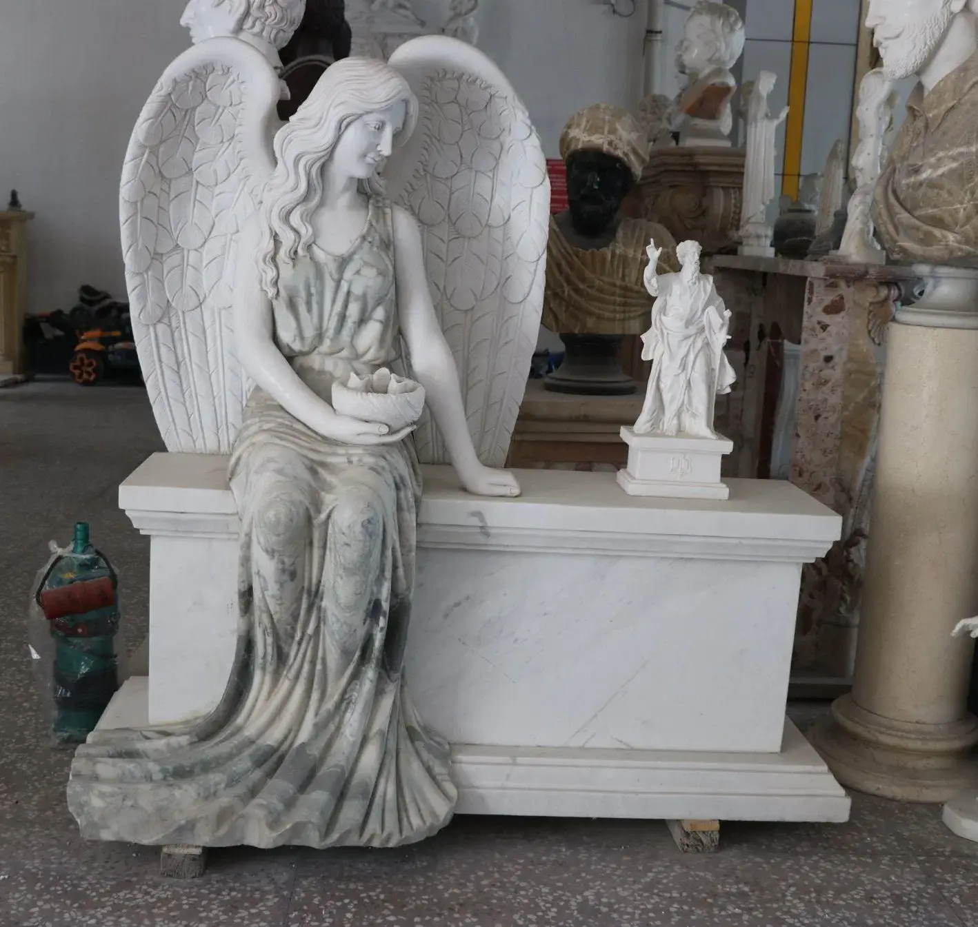 Sitting Angel Marble Headstone Cemetery Sculpture