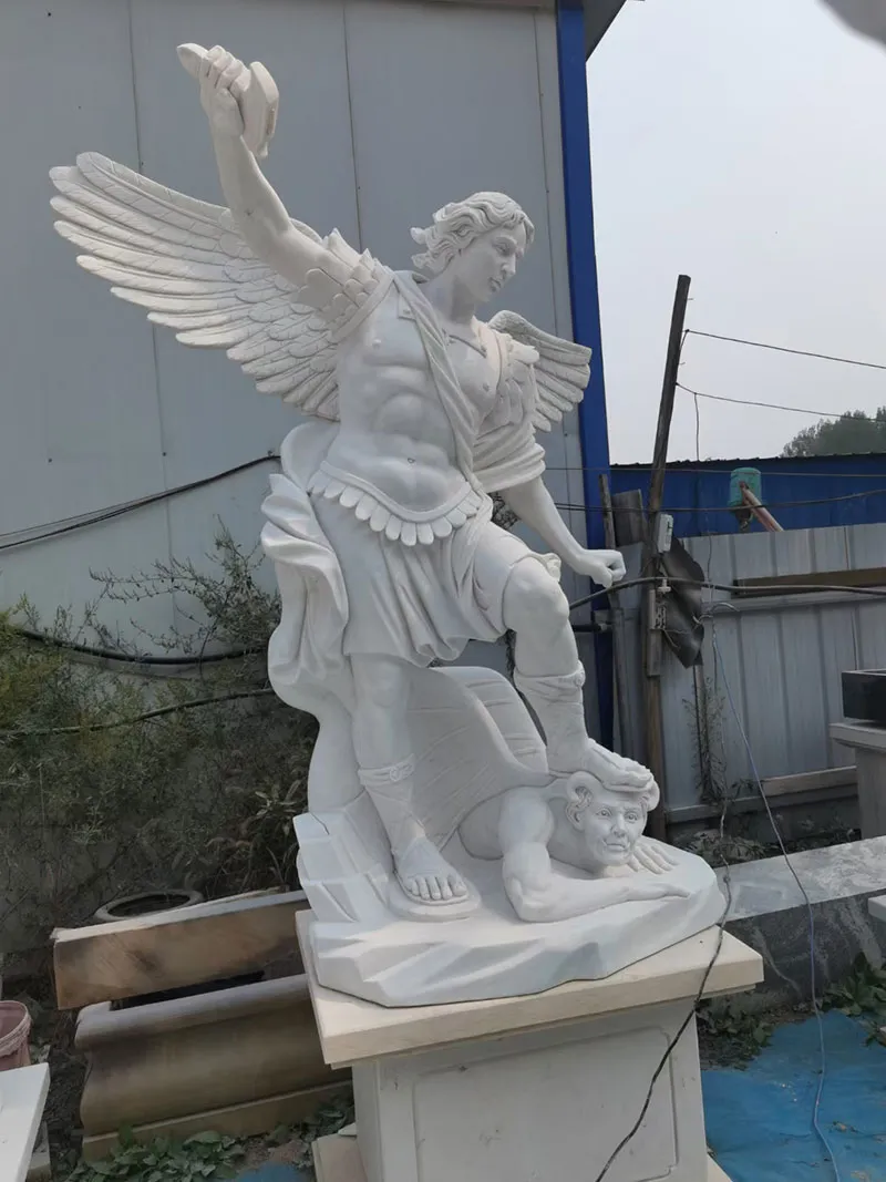 Large White Marble Angel Cemetery Sculpture