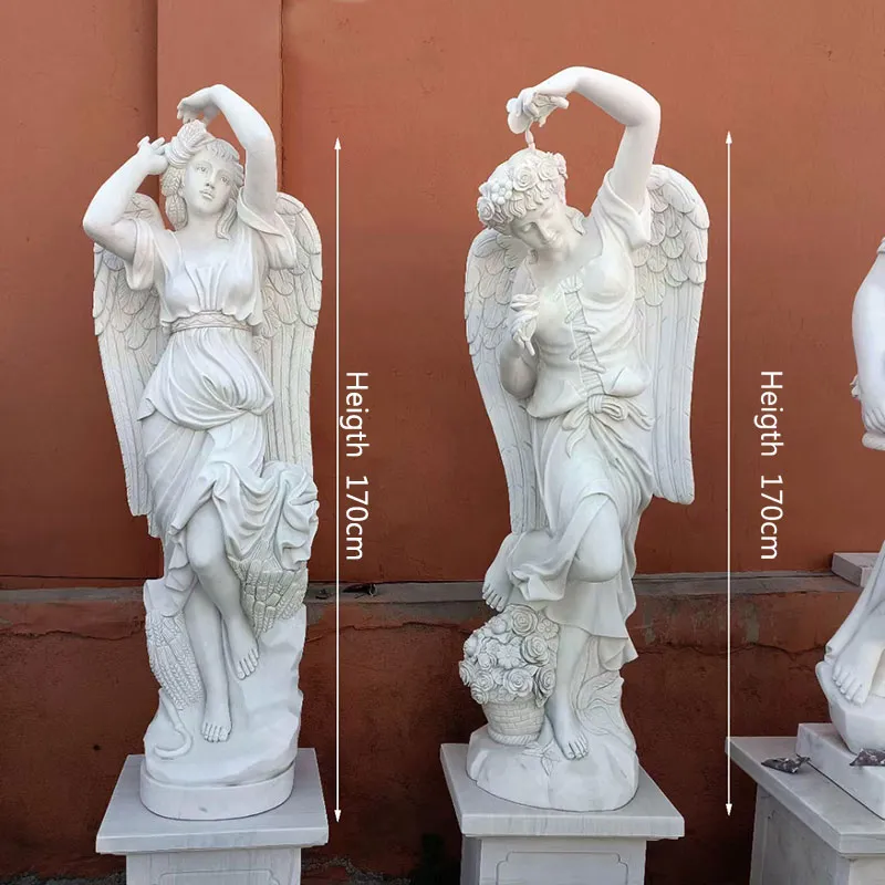 Large White Marble Angel Cemetery Sculpture