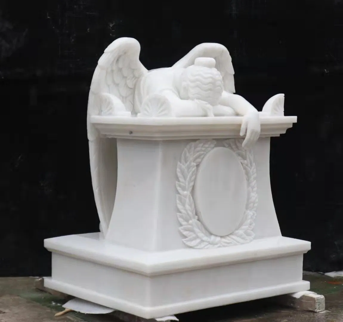 White Marble Angel Headstone Cemetery Sculpture