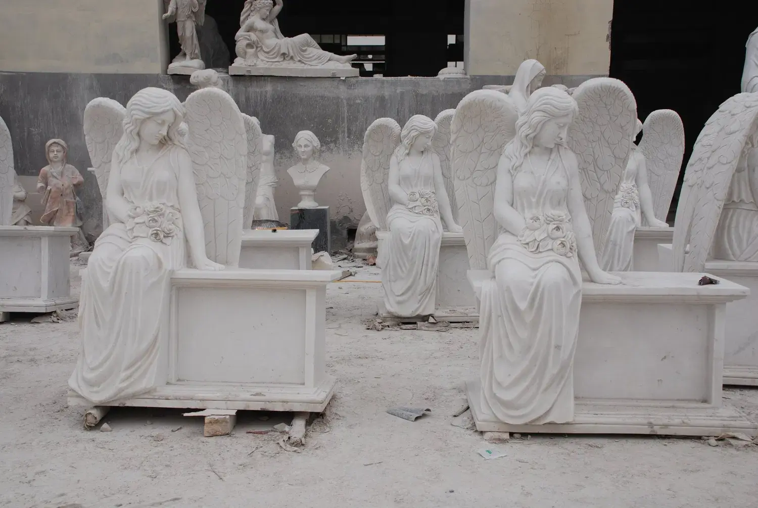 Sitting Angel Marble Headstone Cemetery Sculpture