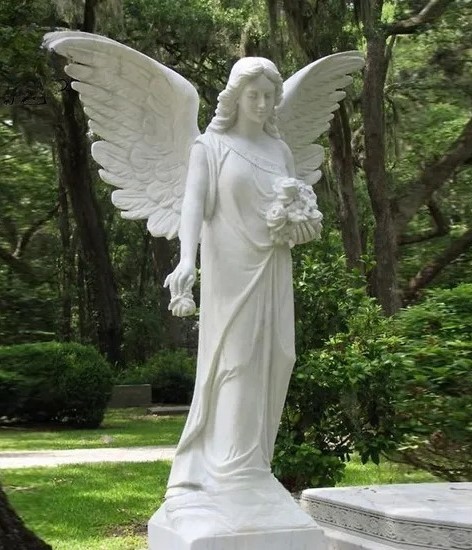 Life-Size Hand-Carved Marble Trumpeting Angel Cemetery Sculpture