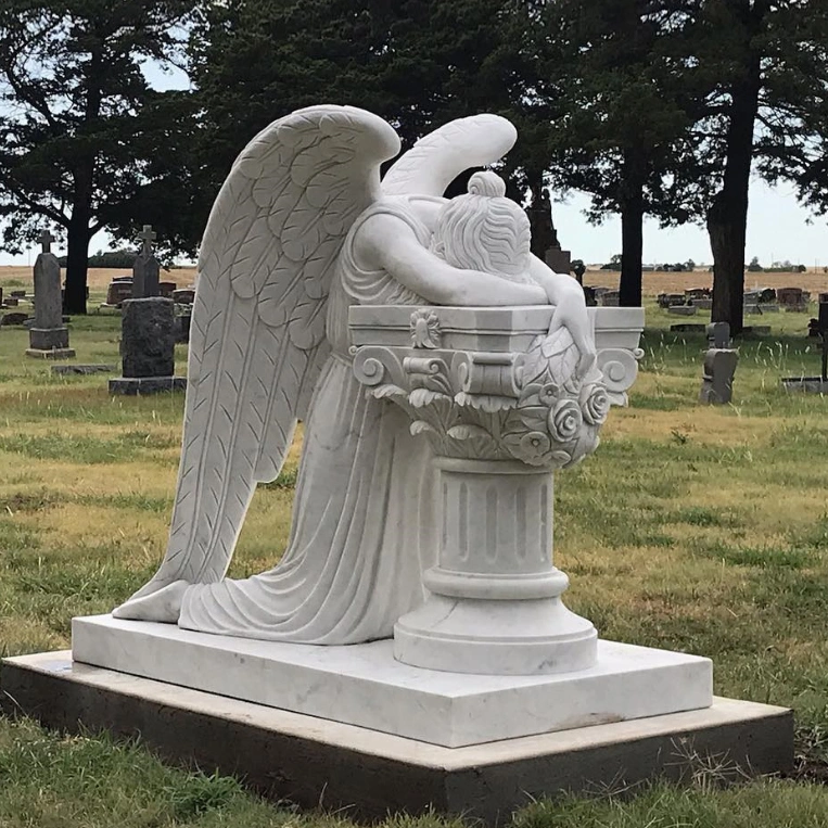 Weeping Angel Marble Guardian Cemetery Sculpture AKSM-101